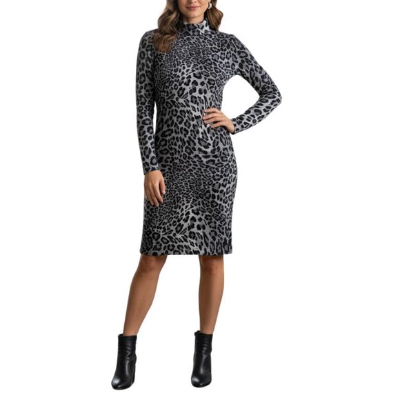 CACHÉ M Y2K Early 2000s Turtleneck Leopard Knit Sweater Dress - Picture 10 of 11